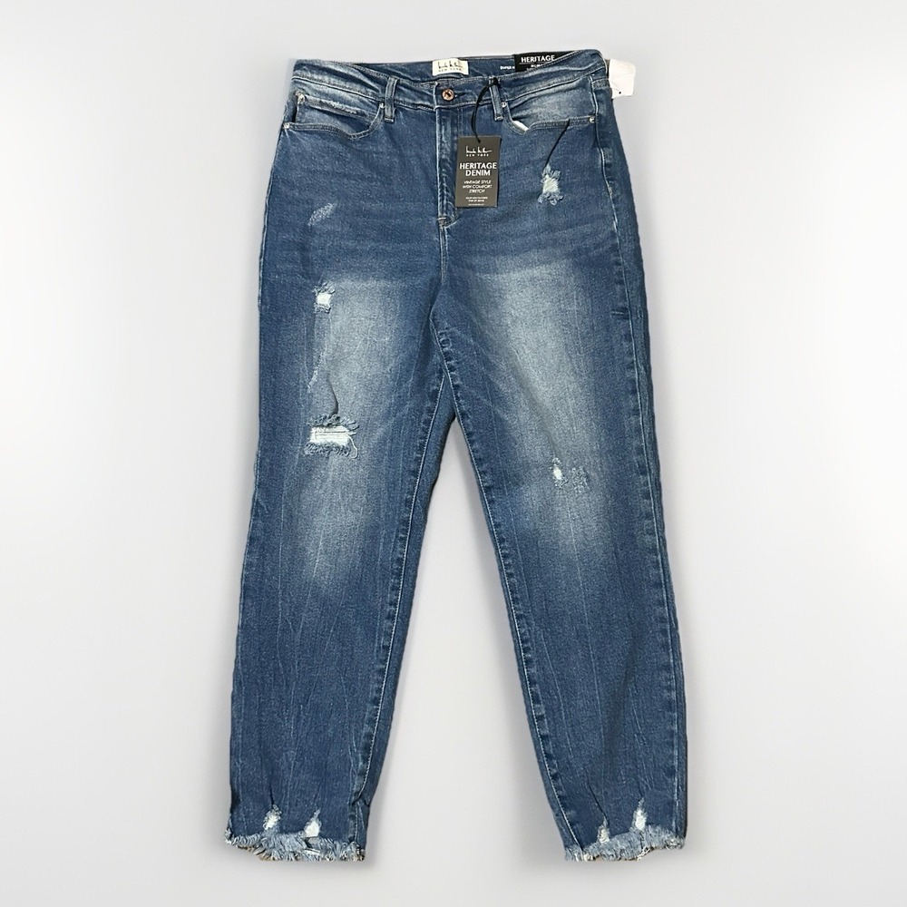 NWT Nicole Miller New York Nomad Super High Rise Straight Jeans Distressed Sz 12